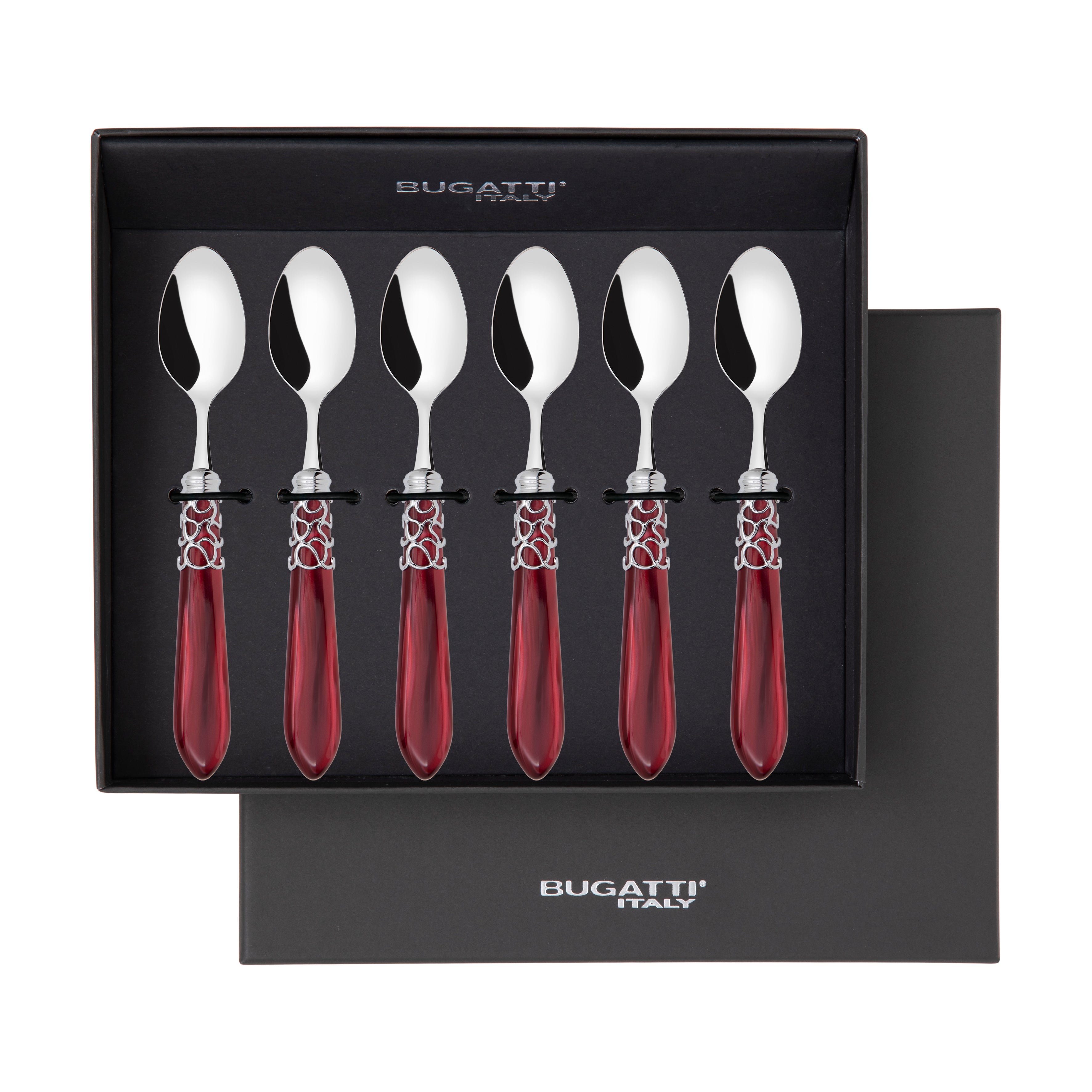 Melodia Brilliant 6 Piece Moka Spoon Set in gift box burgundy