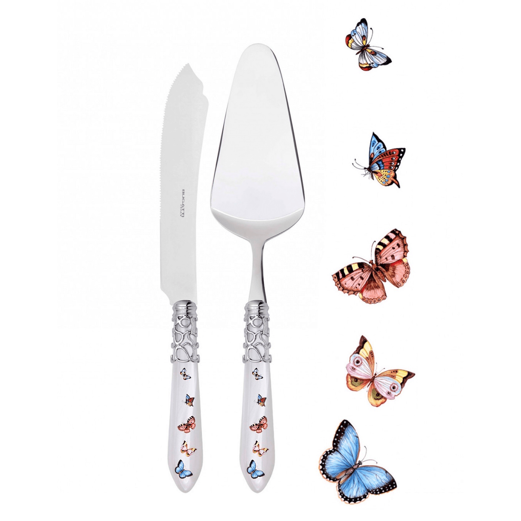 Melodia Butterflies 2 Piece Cake Serving Set white-Casa Bugatti USA