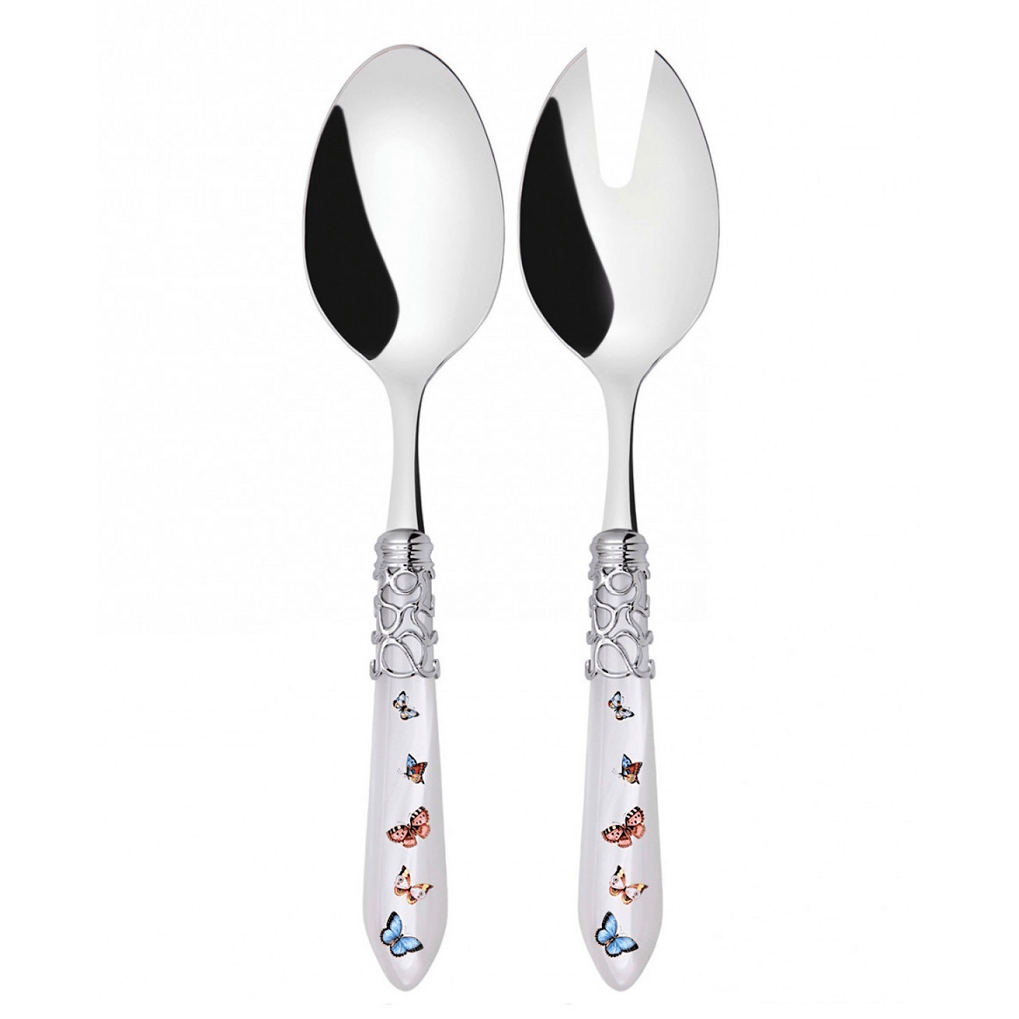 Melodia Butterflies 2 Piece Salad Serving Set white-Casa Bugatti USA