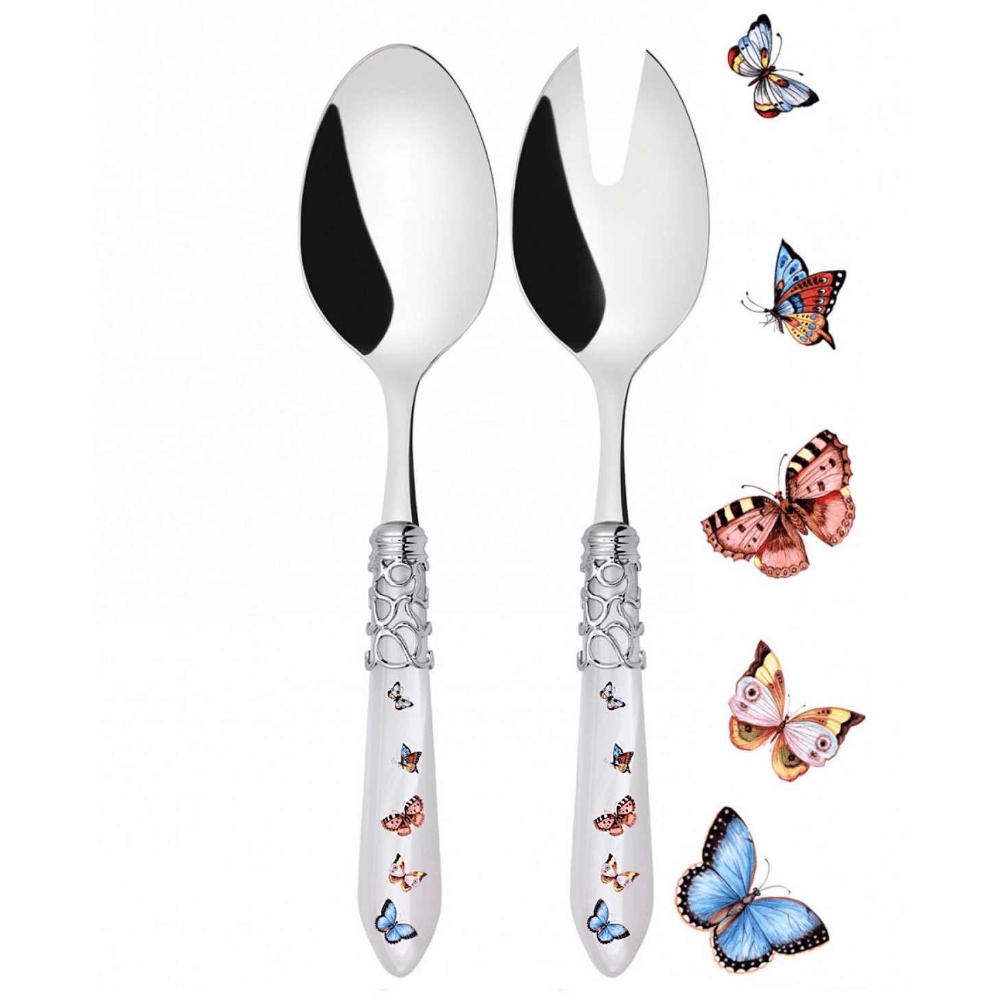 Melodia Butterflies 2 Piece Salad Serving Set white-Casa Bugatti USA