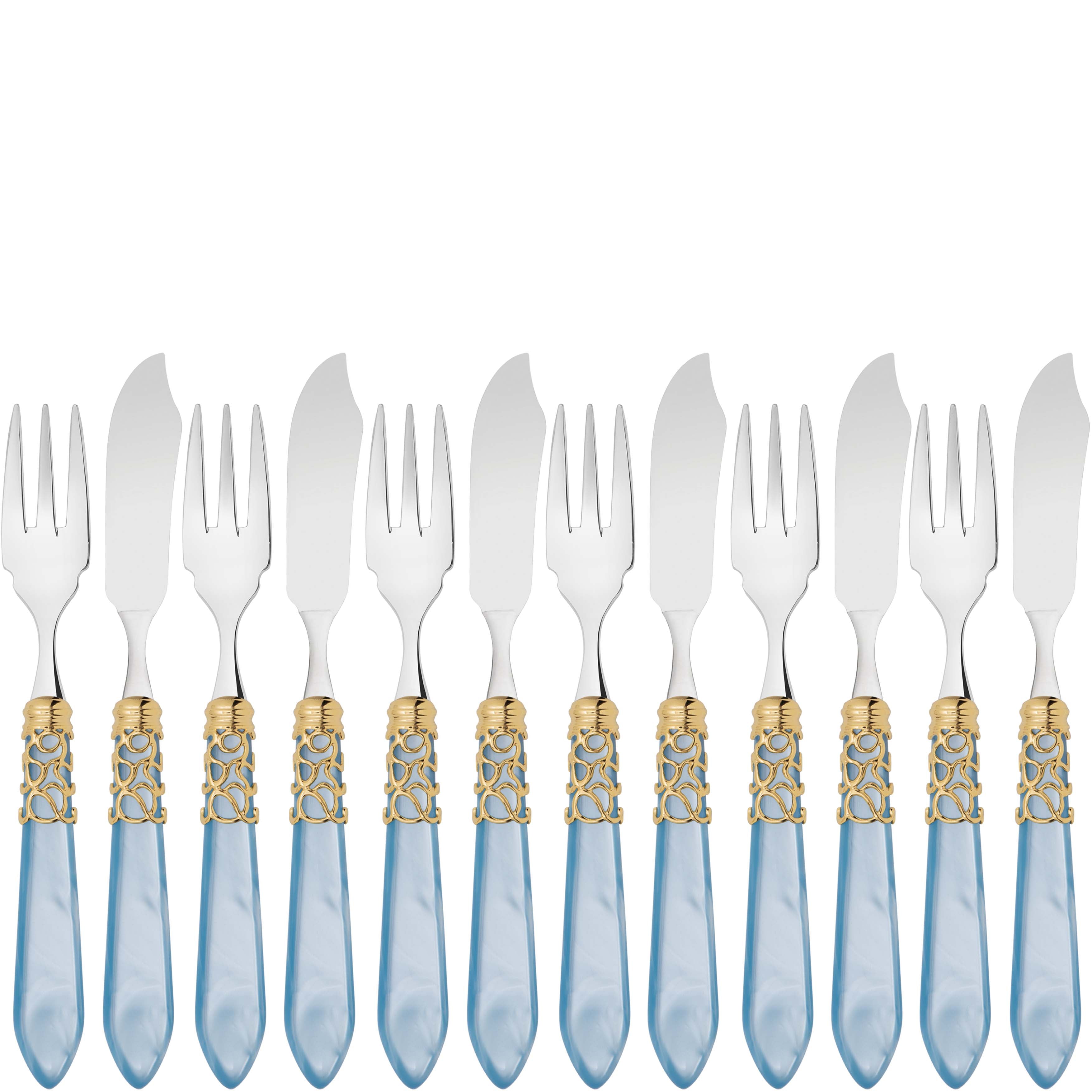 Melodia Gold 12 Piece Fish Set - sky blue-Casa Bugatti USA
