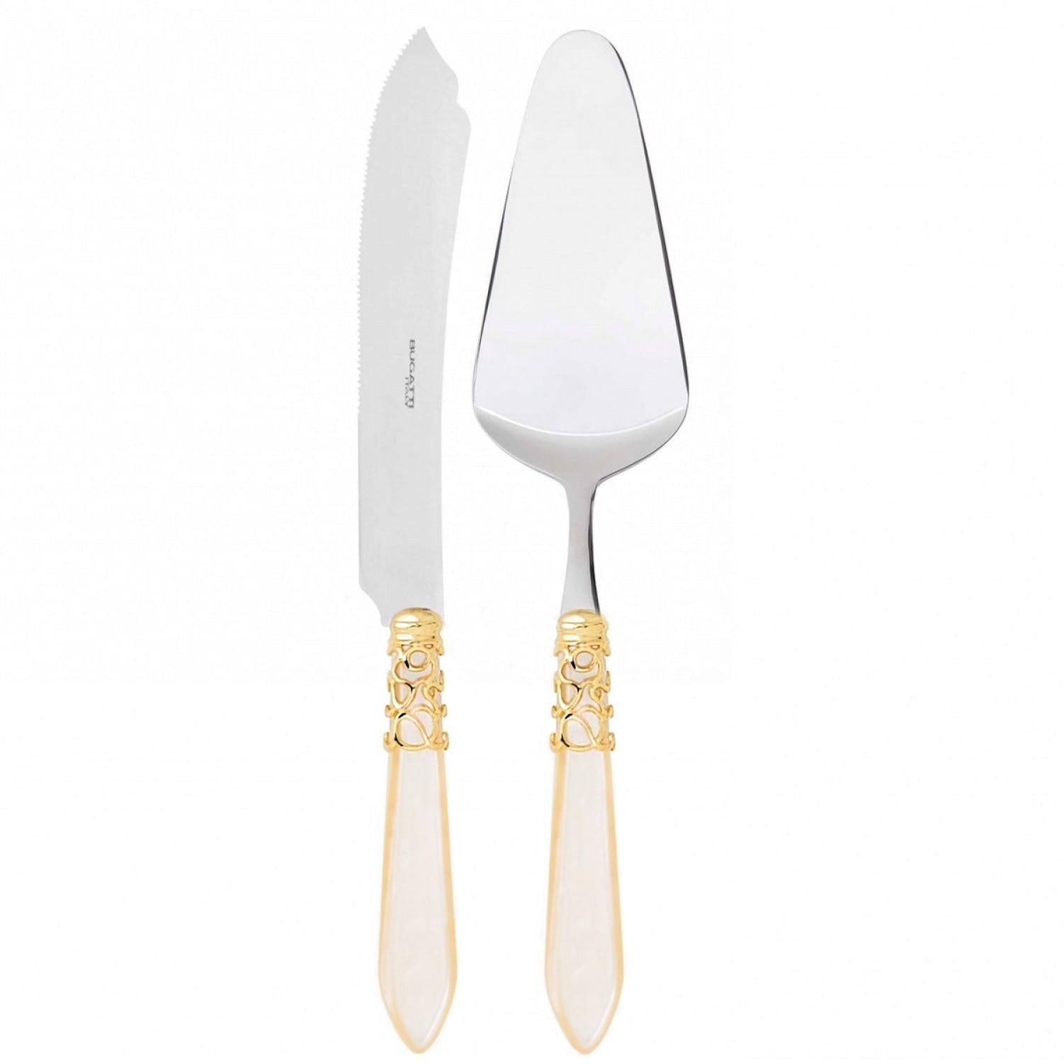 Melodia Gold 2 Piece Cake Serving Set ivory-Casa Bugatti USA