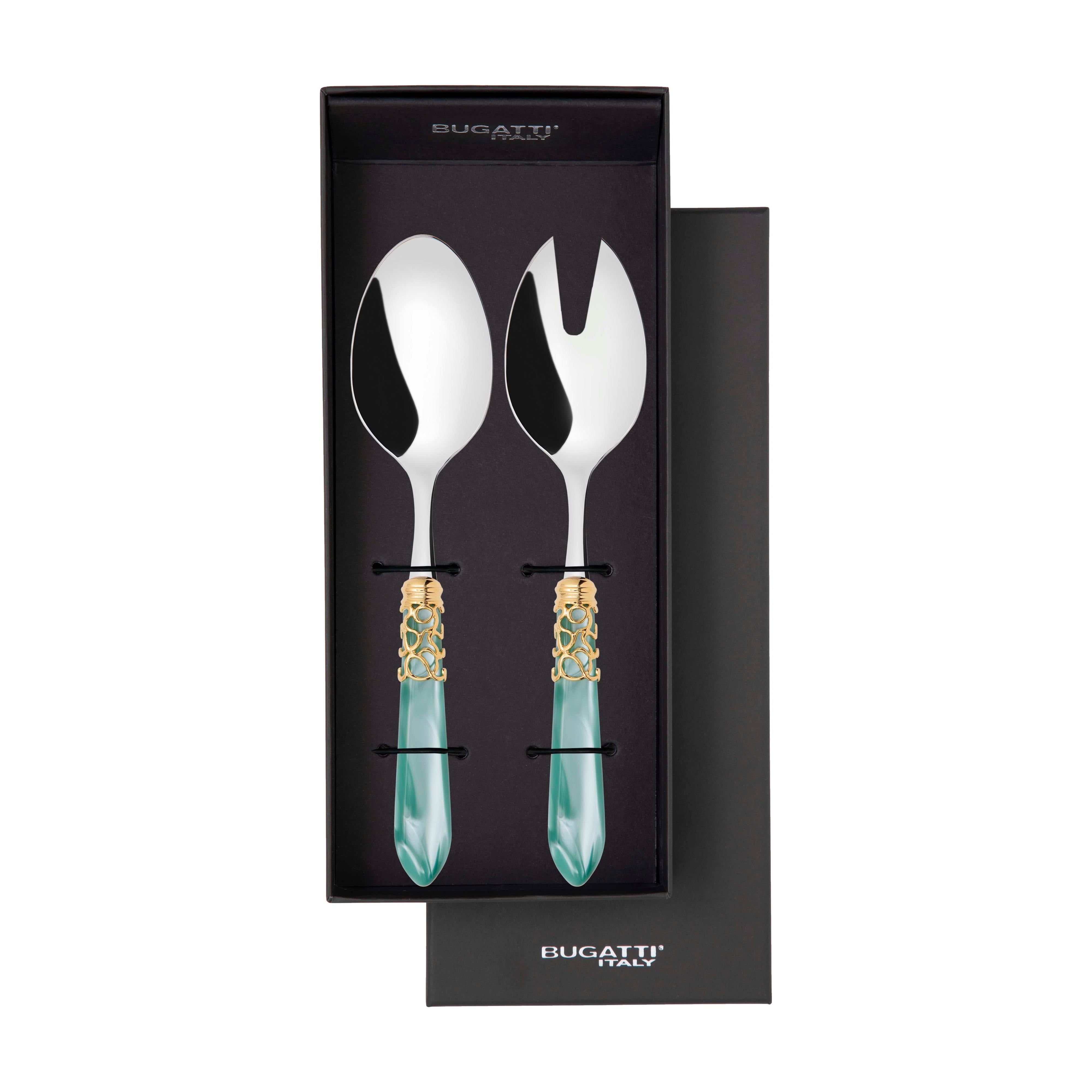 Melodia Gold 2 Piece Salad Servers - Aqua