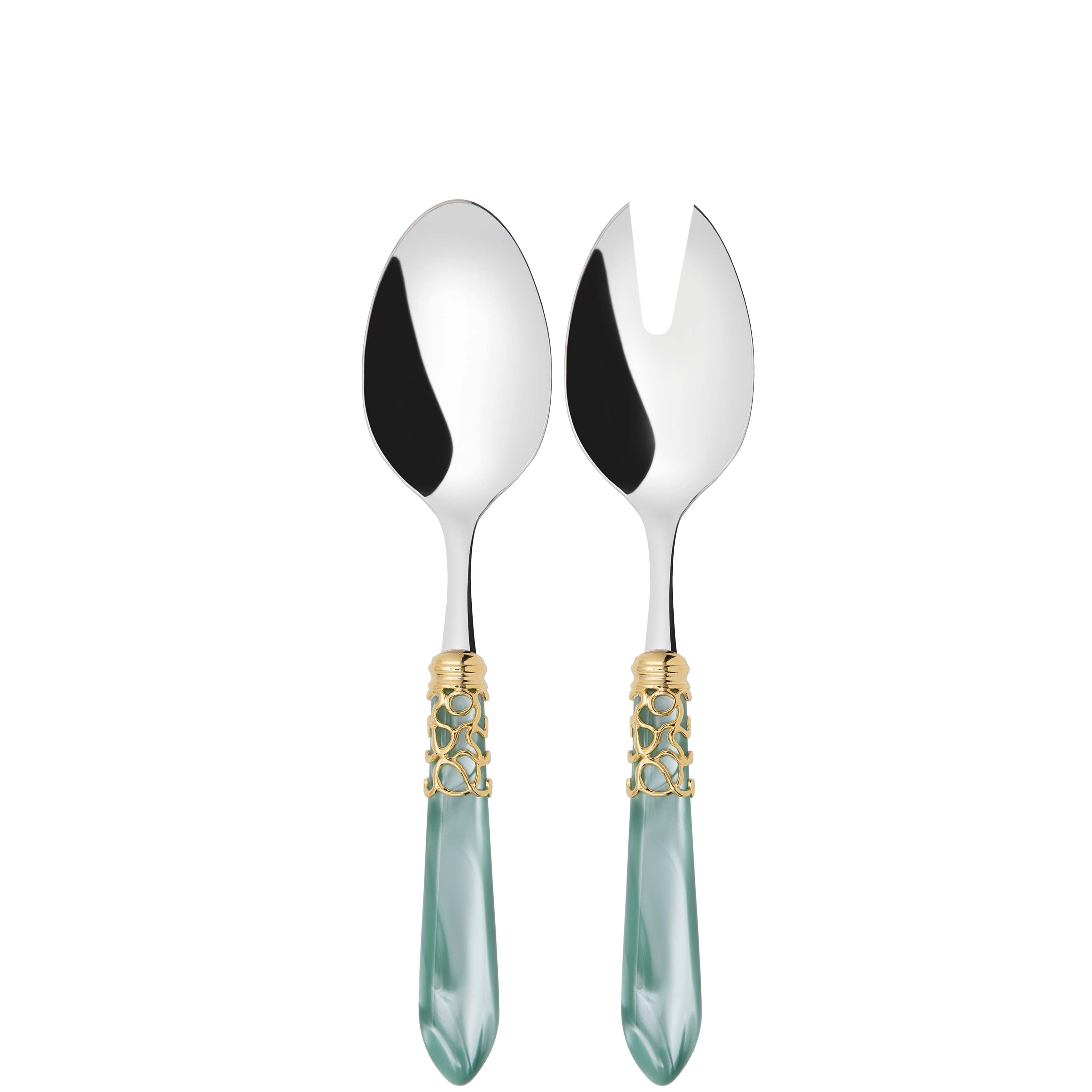 Melodia Gold 2 Piece Salad Servers - Aqua
