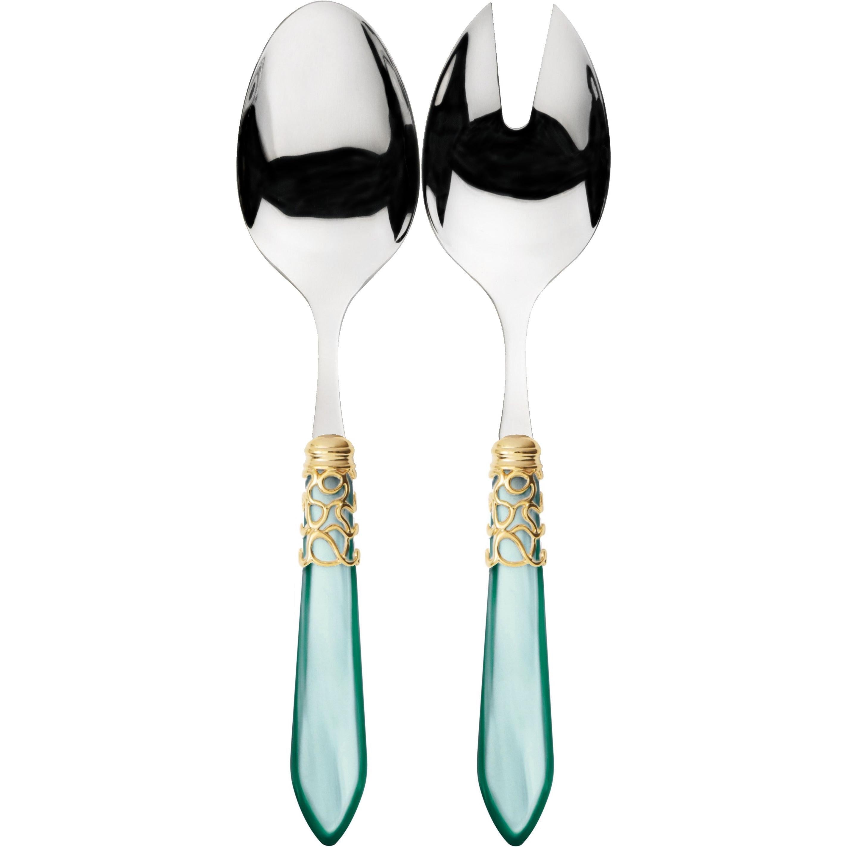 Melodia Gold 2 Piece Salad Servers - Aqua