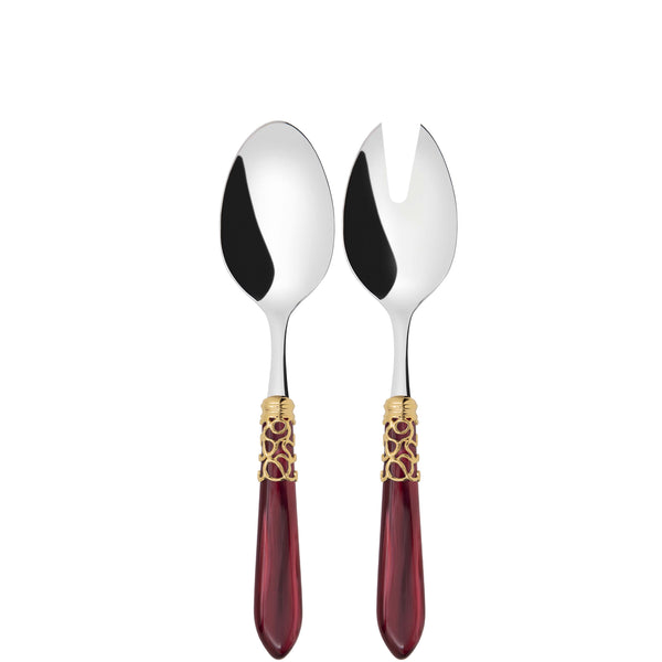 Melodia Gold 2 Piece Salad Servers - Burgundy