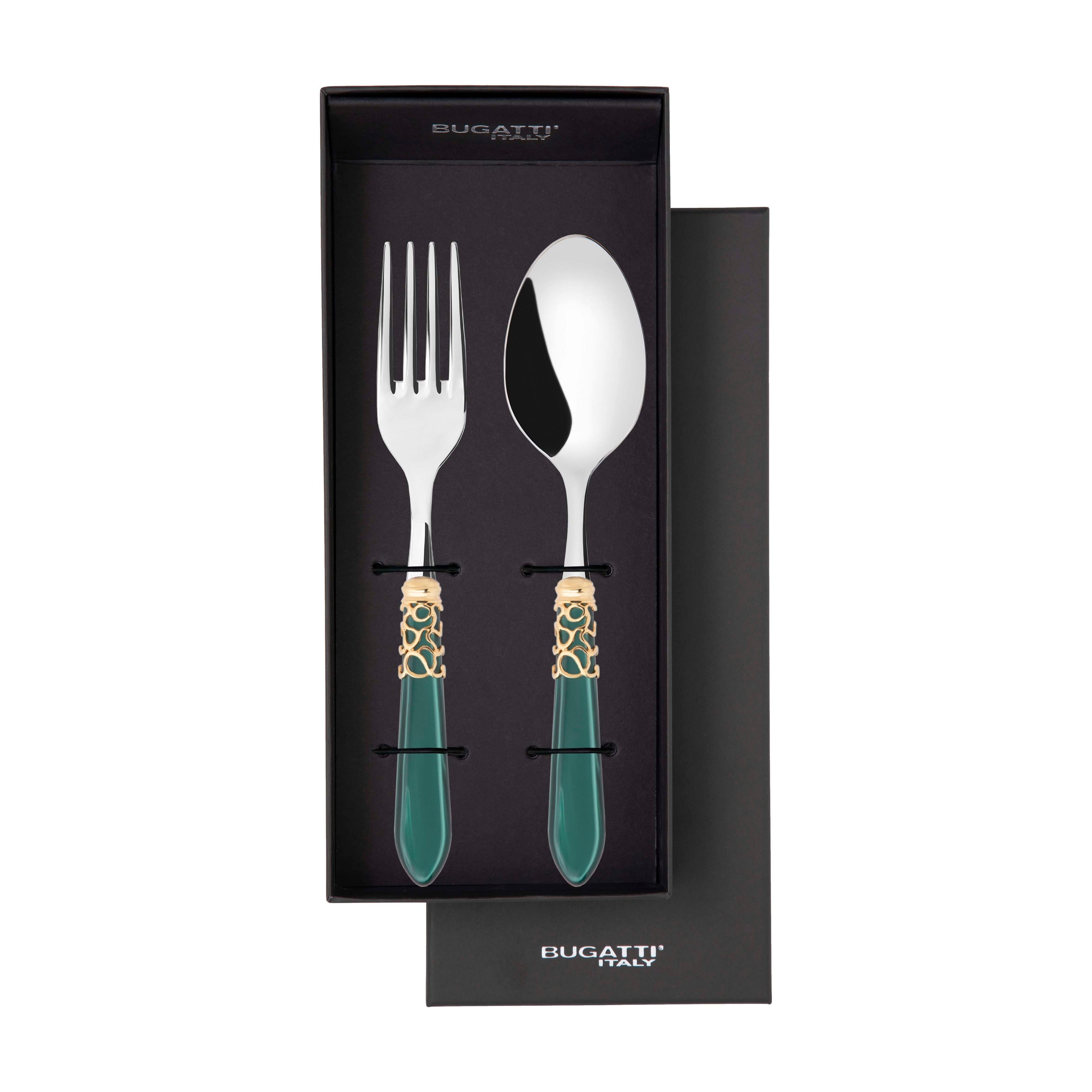 Melodia Gold 2 Piece Serving Set - Emerald Green