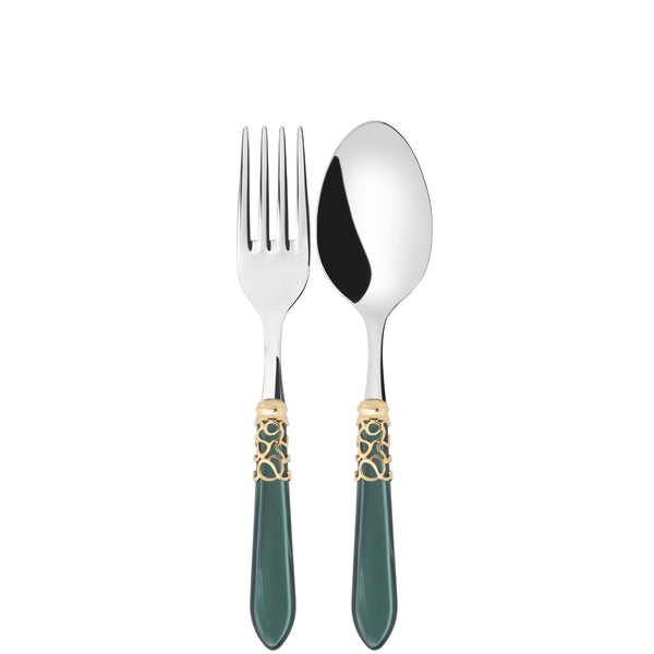 Melodia Gold 2 Piece Serving Set - Emerald Green