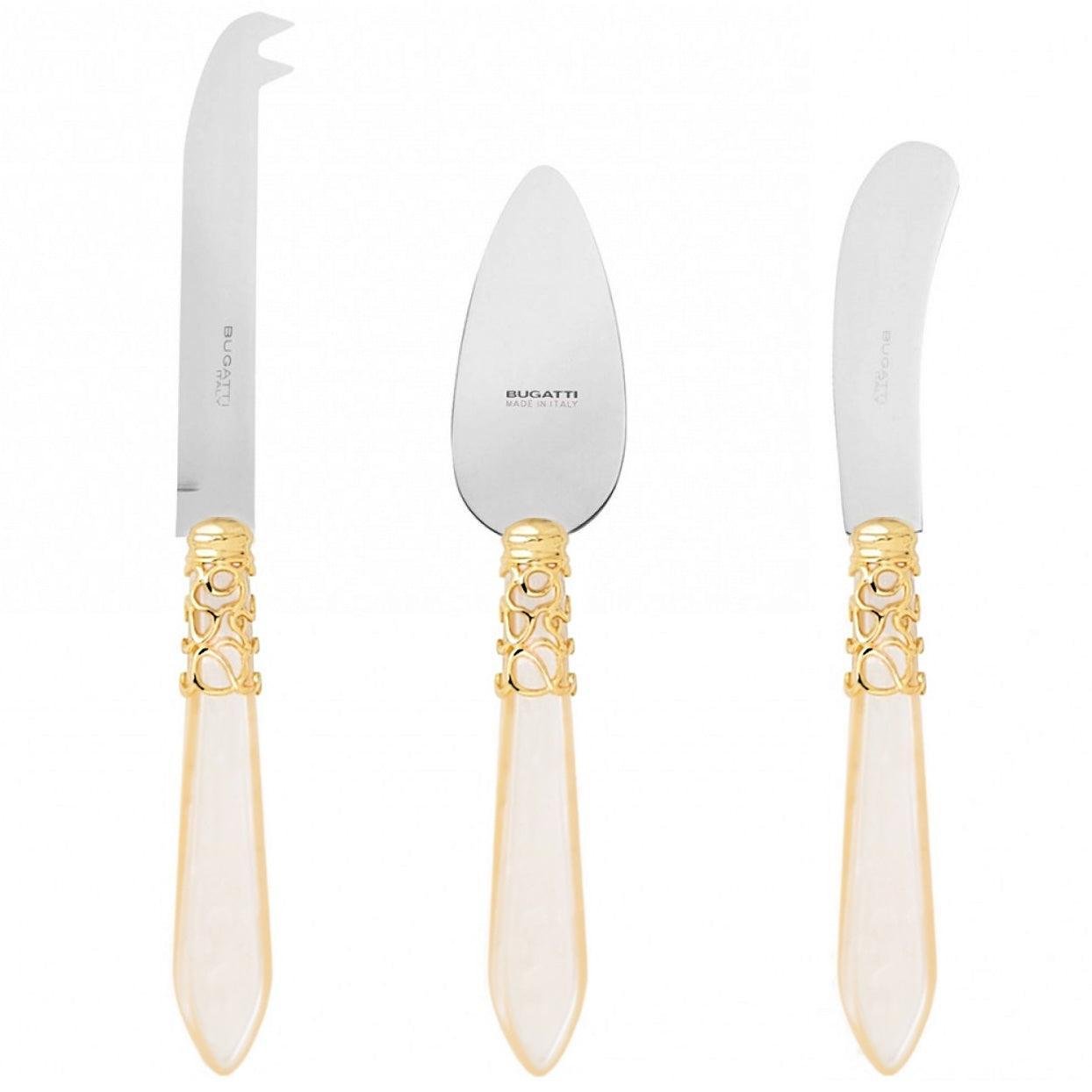 Melodia Gold 3 Piece Cheese Knives Set ivory-Casa Bugatti USA