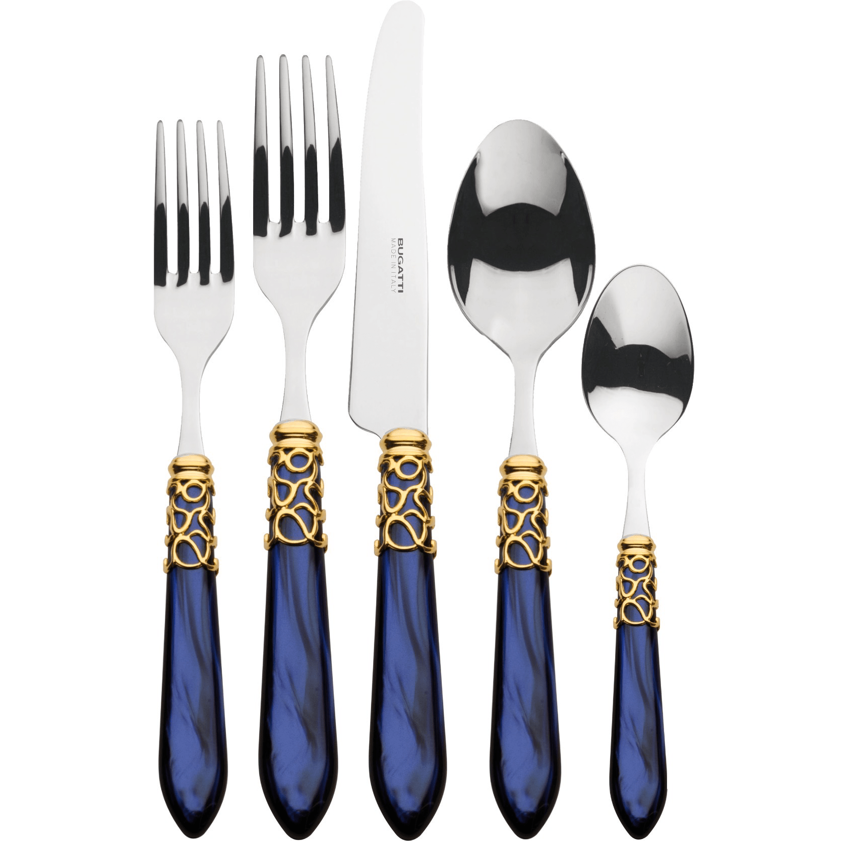 Melodia Gold Ring 5 Piece Place Setting Blue-Casa Bugatti USA