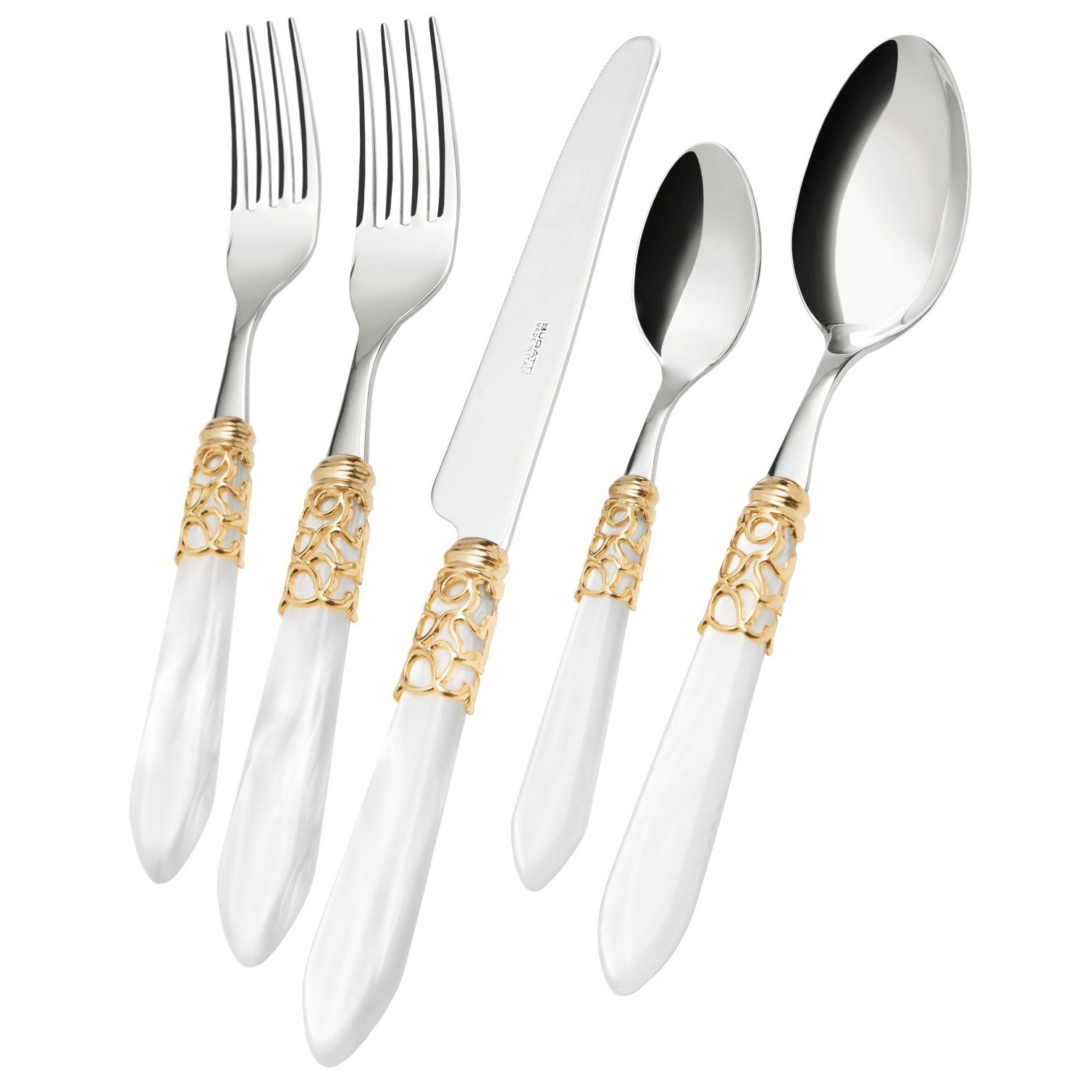 Melodia Gold Ring 5 Piece Place Setting white-Casa Bugatti USA