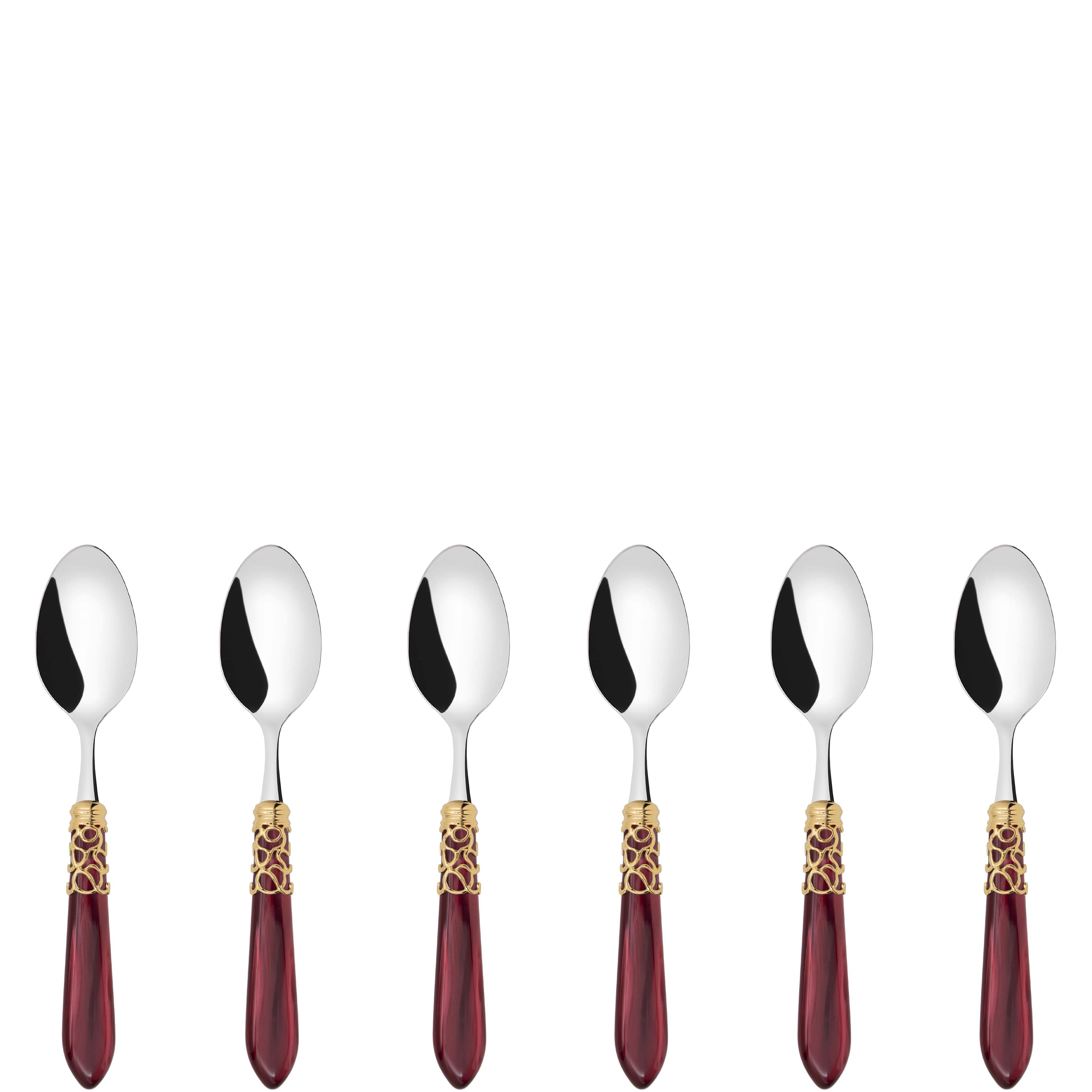Melodia Gold 6 Piece Coffee Spoon Set in gift box - burgundy