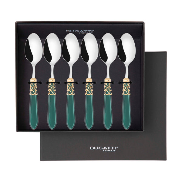 Melodia Gold 6 Piece Coffee Spoon Set in gift box - Emerald Green