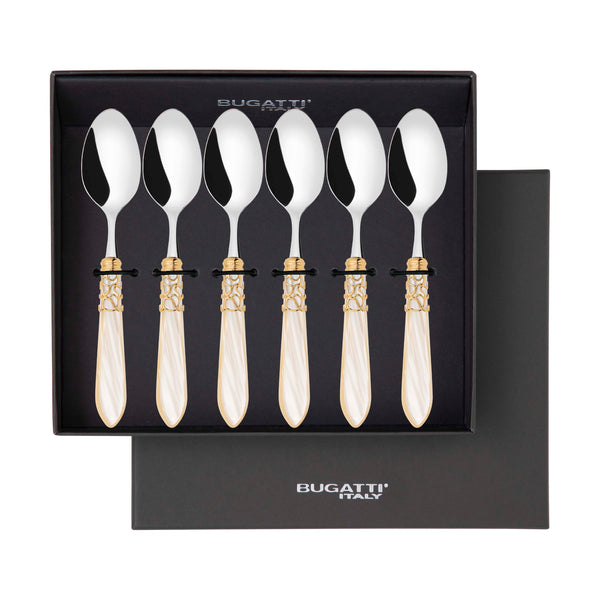 Melodia Gold 6 Piece Coffee Spoon Set in gift box - Ivory