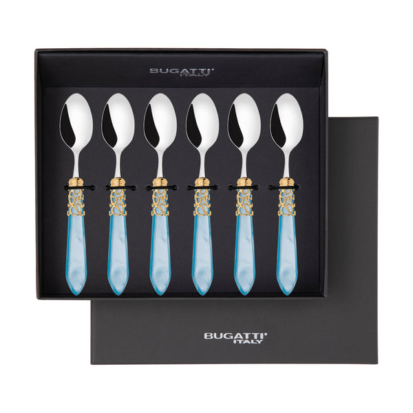 Melodia Gold 6 Piece Moka Spoon Set in gift box sky blue