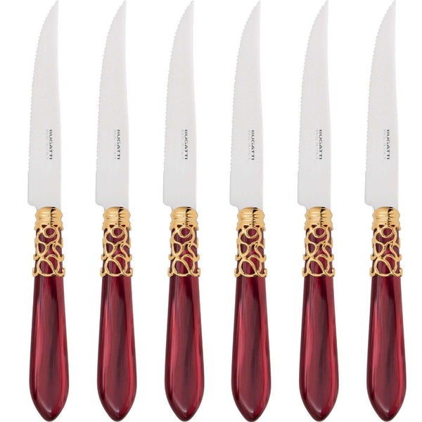 Melodia Gold 6 Piece Steak knife Set - Burgundy
