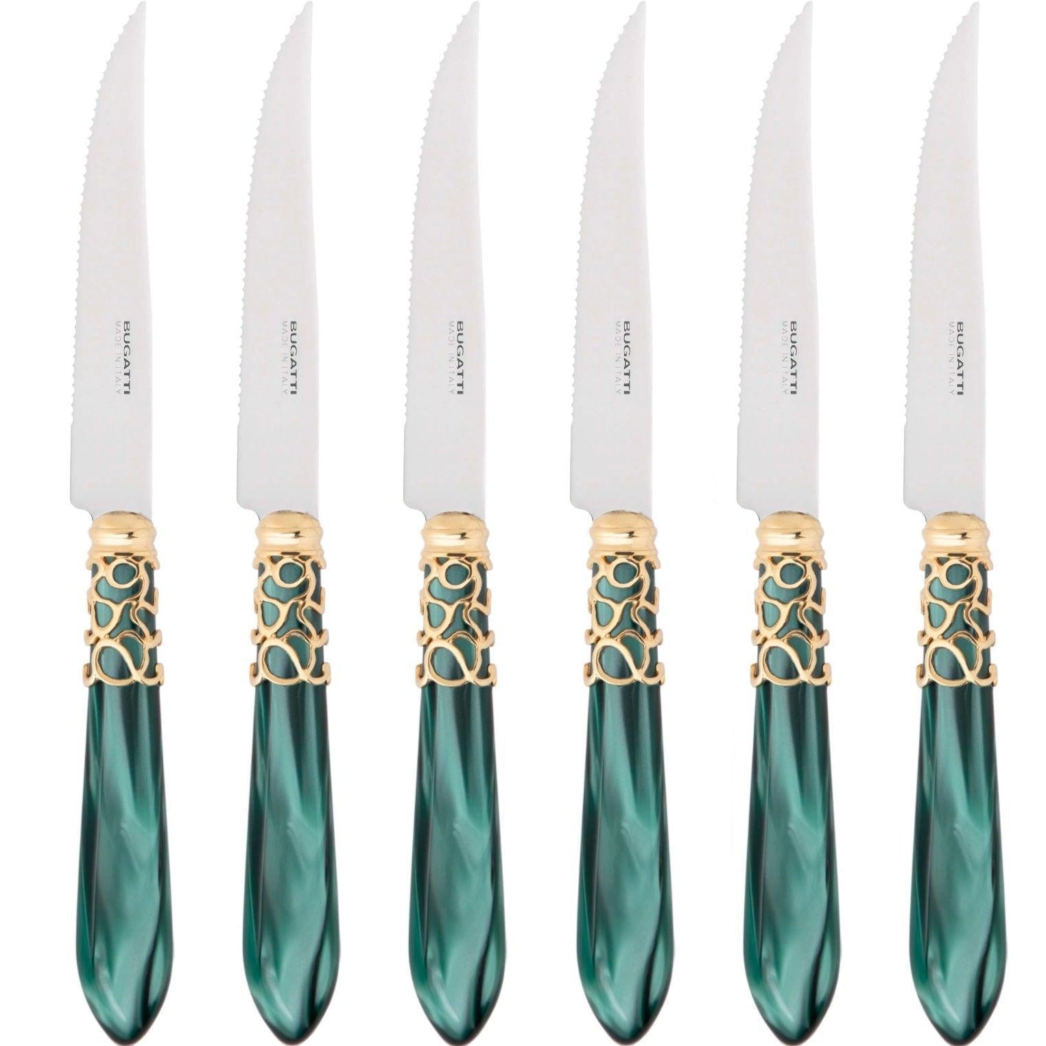 Melodia Gold 6 Piece Steak knife Set - Emerald Green