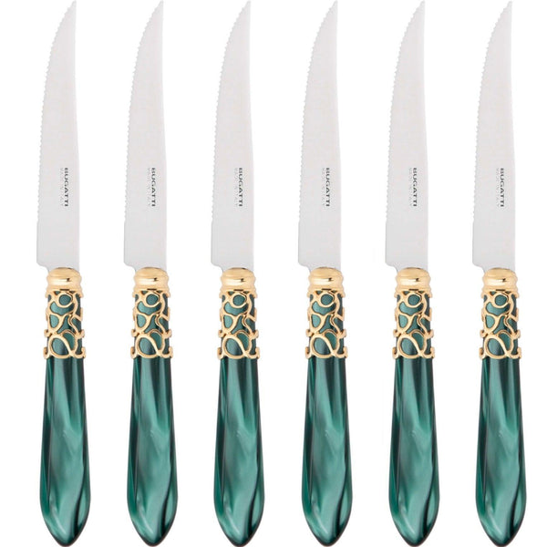 Melodia Gold 6 Piece Steak knife Set - Emerald Green