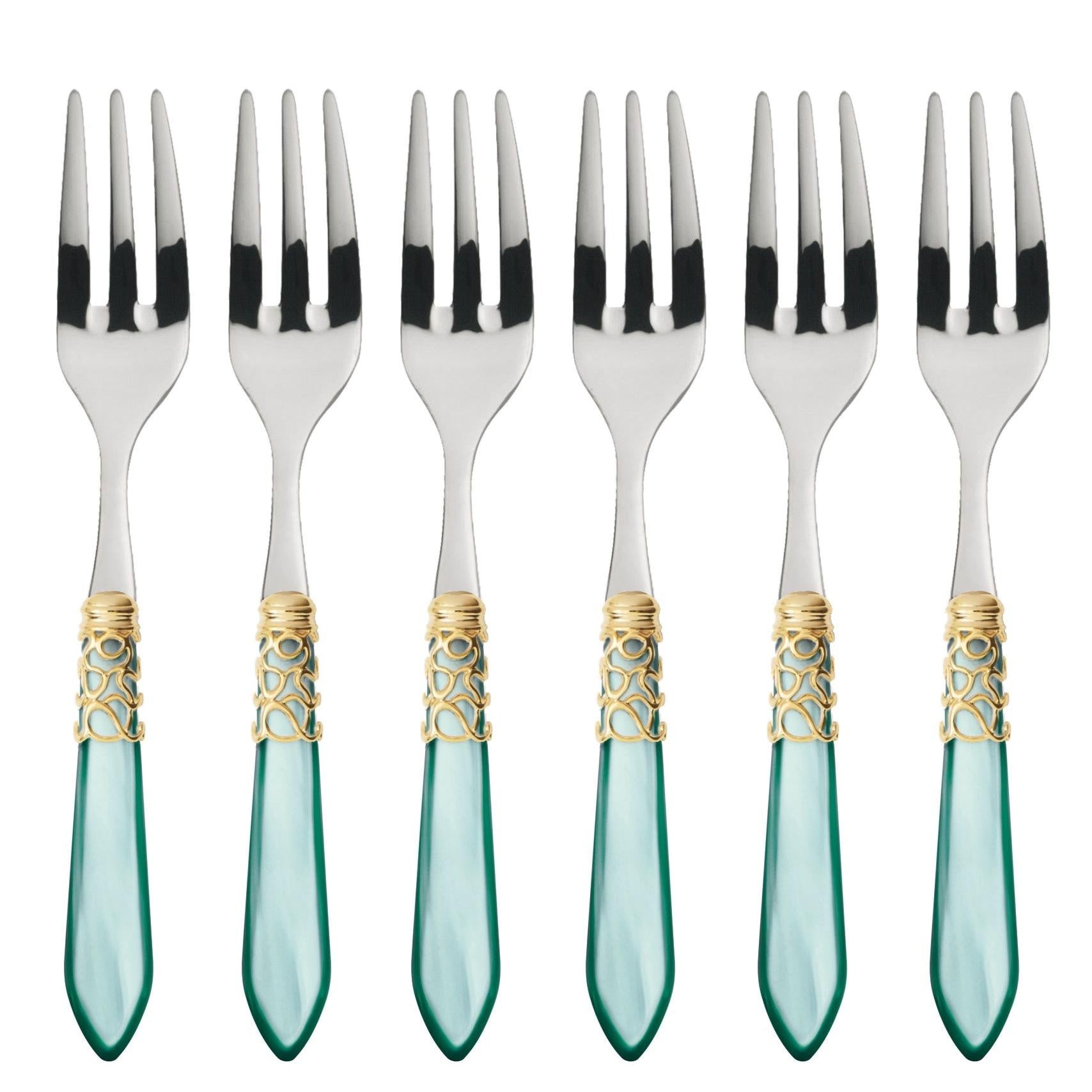 Melodia Gold Cocktail / Cake Fork Set in gift box - aqua-Casa Bugatti USA