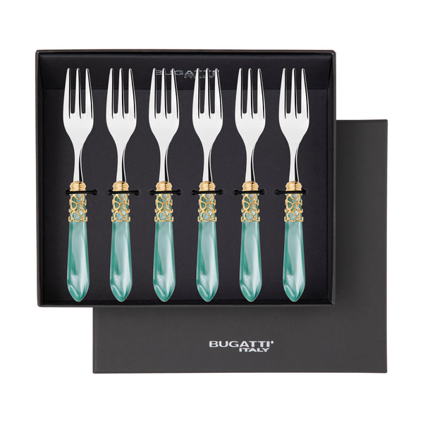 Melodia Gold Cocktail / Cake Fork Set in gift box - Aqua
