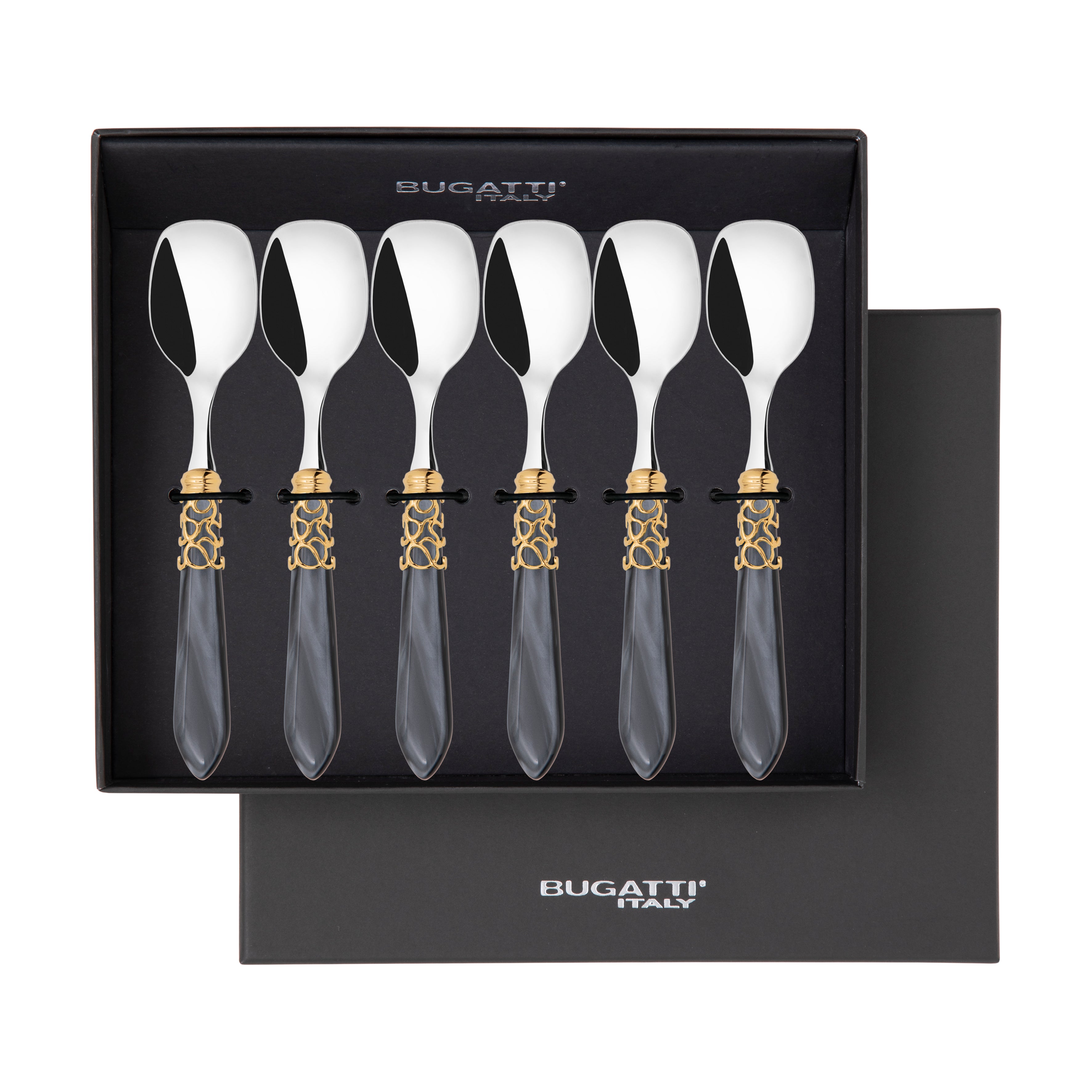 Melodia Gold Ice Cream Spoons Set in gift box - charcoal