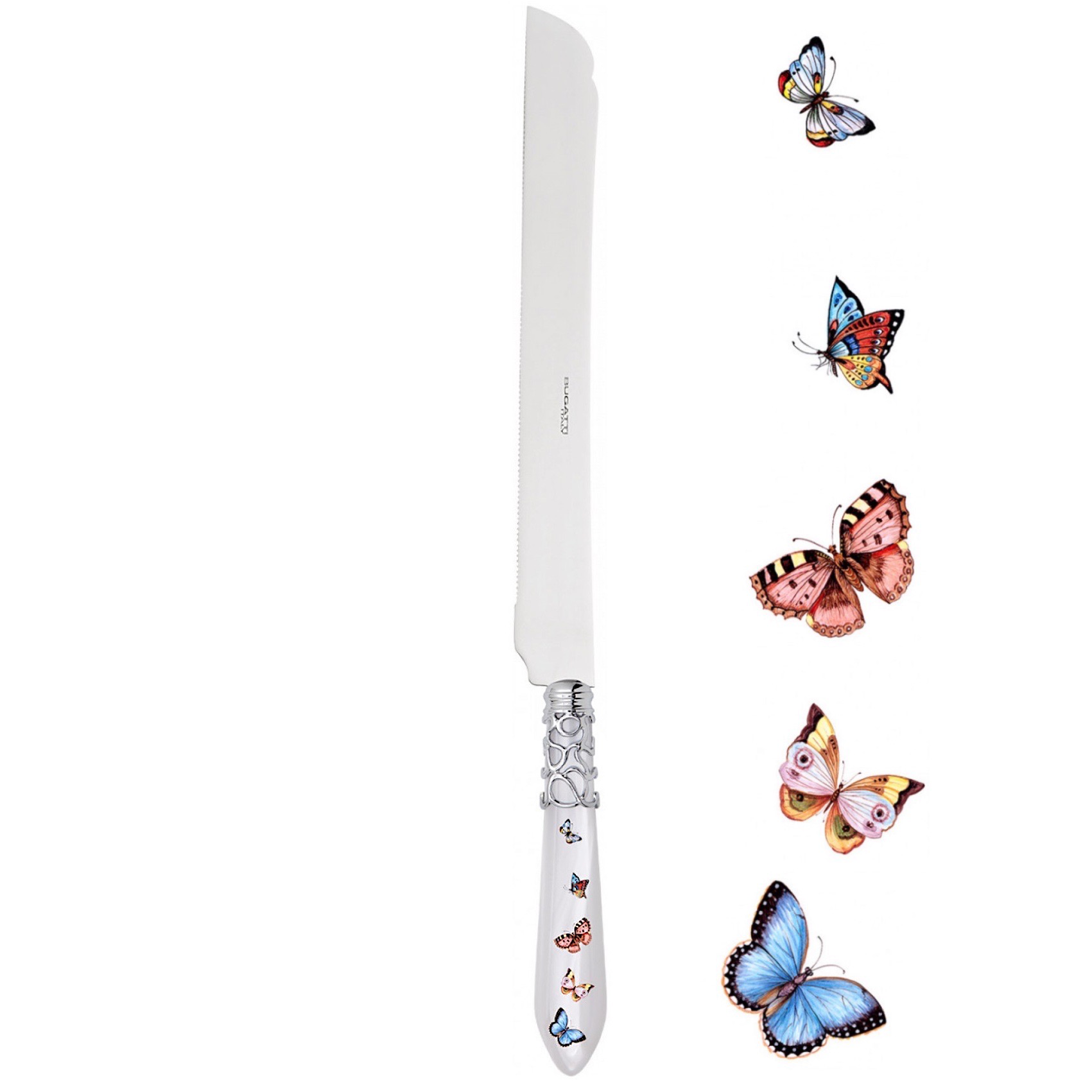 Melodia Brilliant Butterflies Long Cake Knife 32 cm (12.60 inch) - White-Casa Bugatti USA