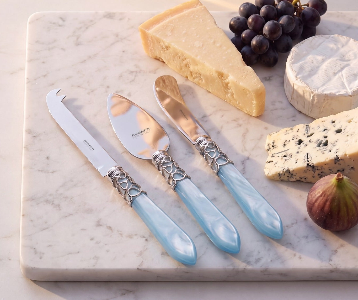 Melodia Brilliant 3 piece cheese knife set, Sky Blue — Casa Bugatti