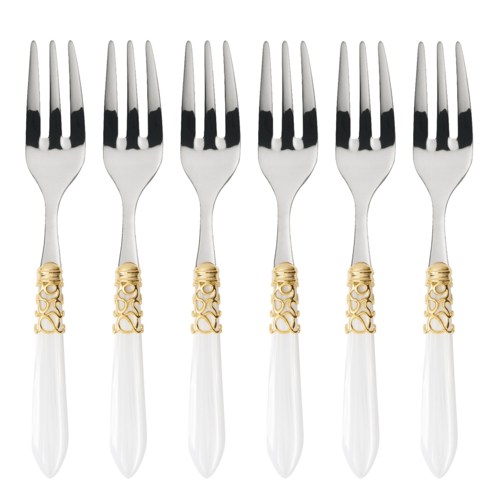 Melodia Gold Cake / Cocktail Forks Set - White-Casa Bugatti USA