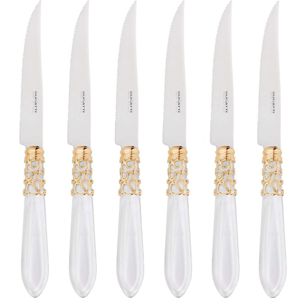 Melodia Gold 6 Piece Steak knife Set, Clear — Casa Bugatti