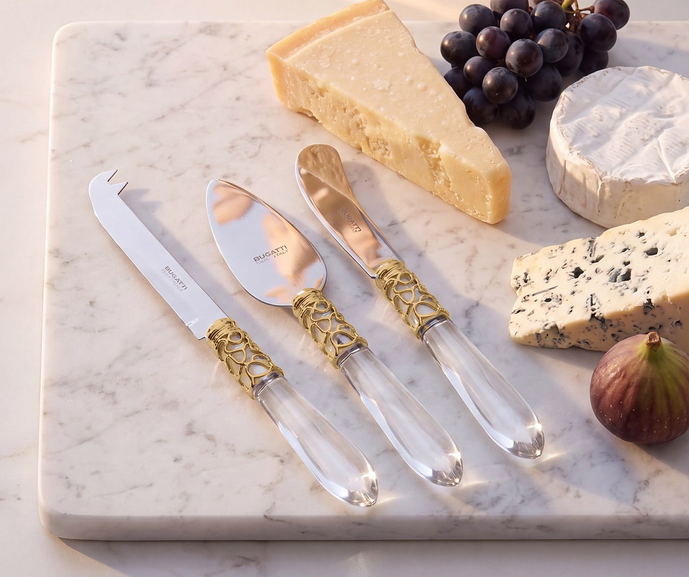 Melodia Gold 3 piece cheese knife set, Clear — Casa Bugatti