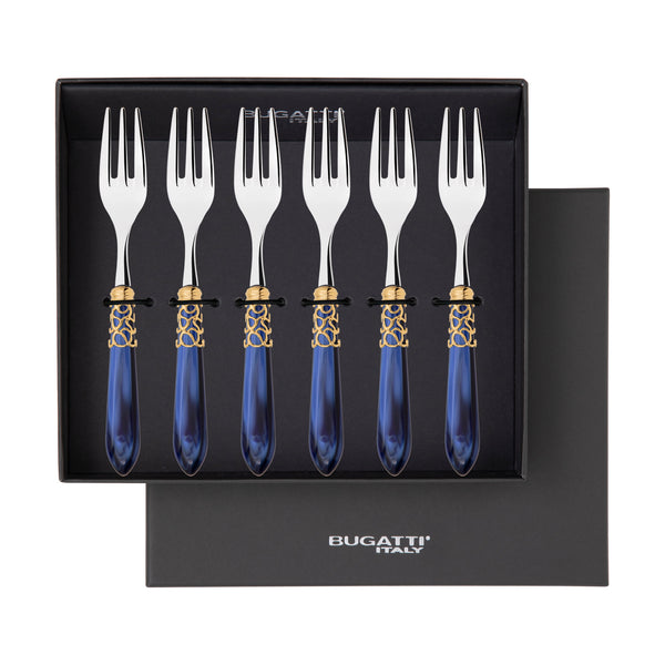 Melodia Gold Cocktail / Cake Fork Set in gift box - Royal Blue-Casa Bugatti USA