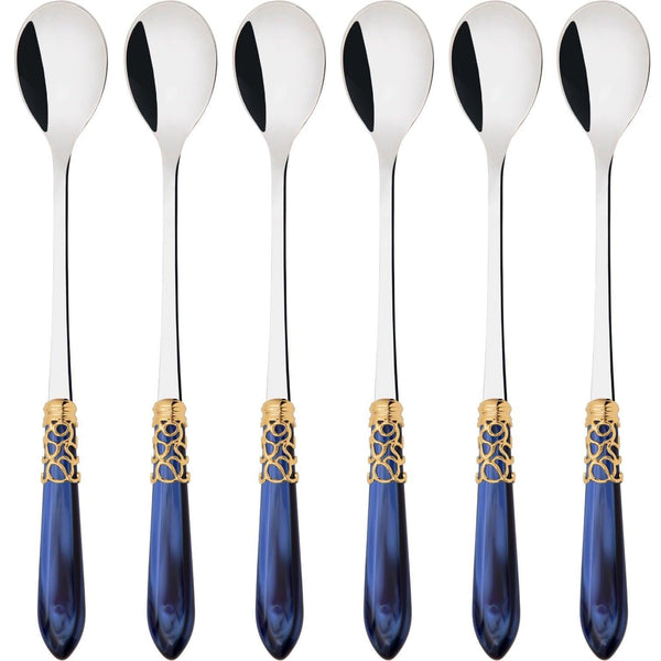 Melodia Gold Ice Tea / Cocktail Spoon Set - royal blue-Casa Bugatti USA