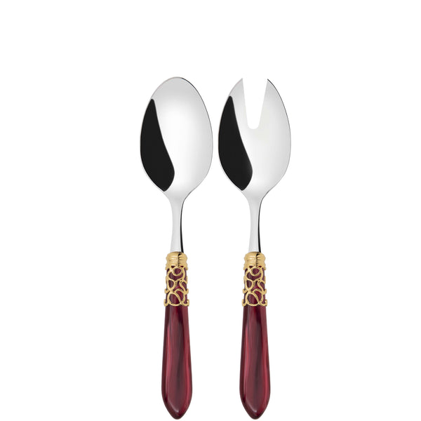 Melodia Gold 2 Piece Salad Servers, Burgundy — Casa Bugatti
