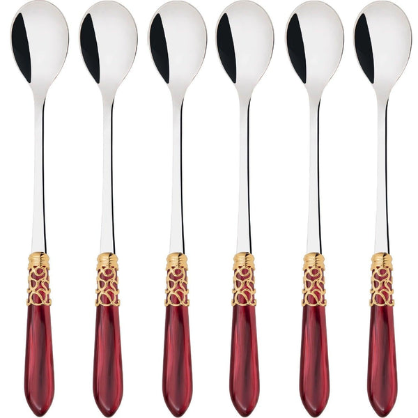 Melodia Gold Ice Tea / Cocktail Spoon Set, Burgundy — Casa Bugatti