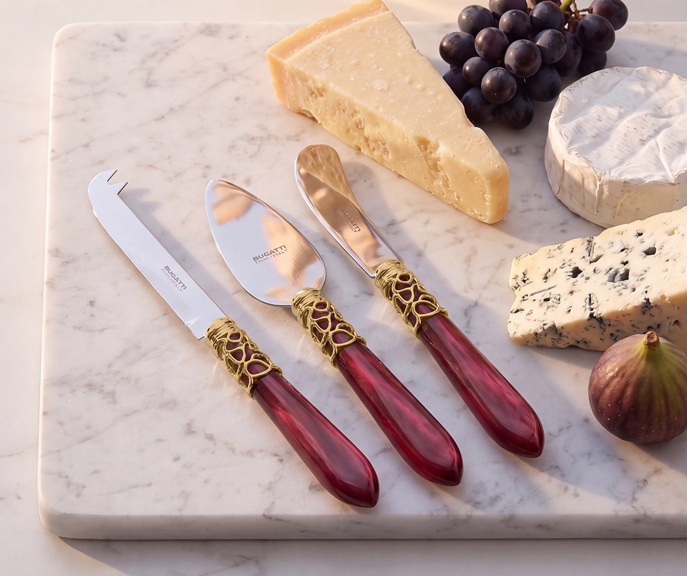 Melodia Gold 3 piece cheese knife set, Burgundy — Casa Bugatti