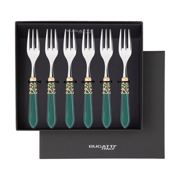 Melodia Gold Cocktail / Cake Fork Set in gift box - Emerald Green-Casa Bugatti USA