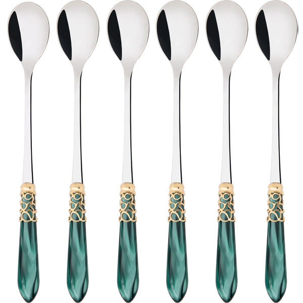 Melodia Gold Ice Tea / Cocktail Spoon Set - Emerald Green-Casa Bugatti USA