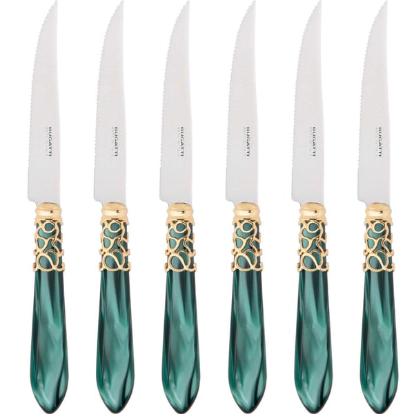 Melodia Gold 6 Piece Steak knife Set, Emerald Green — Casa Bugatti