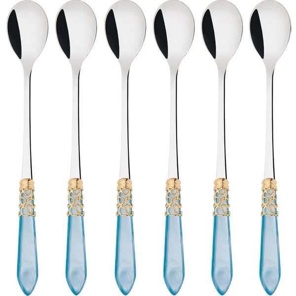 Melodia Gold Ice Tea / Cocktail Spoon Set, Sky Blue — Casa Bugatti