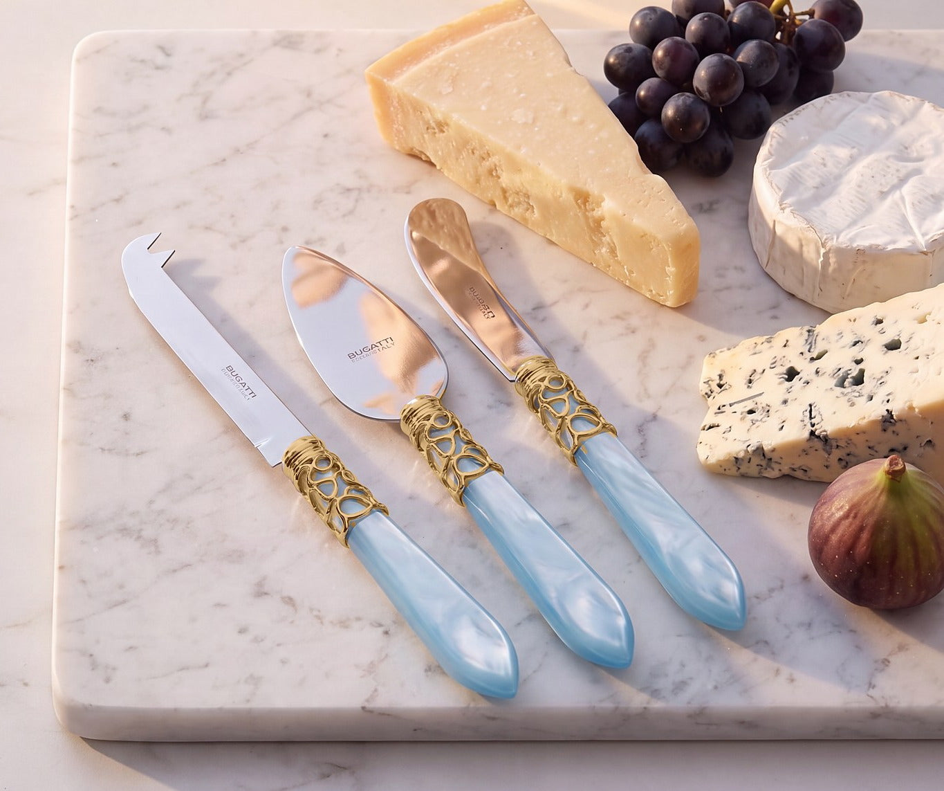 Melodia Gold 3 piece cheese knife set, Sky Blue — Casa Bugatti