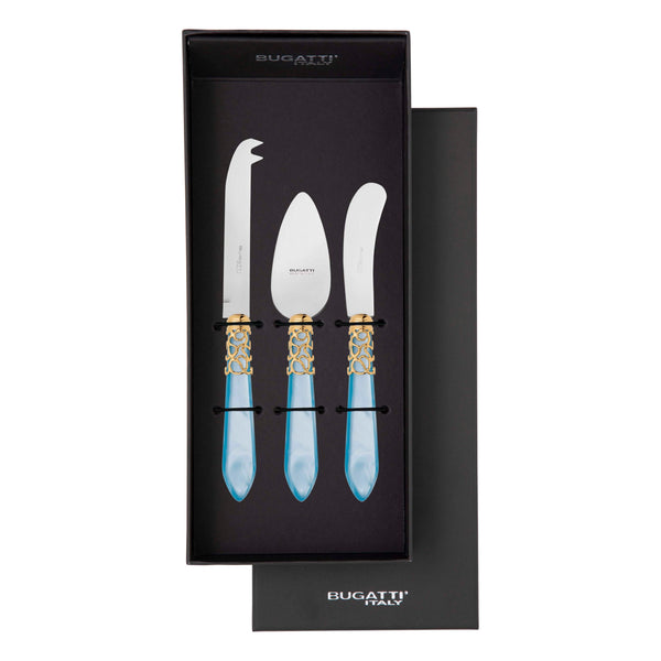 Melodia Gold 3 Piece Cheese Knife Set - Sky Blue-Casa Bugatti USA