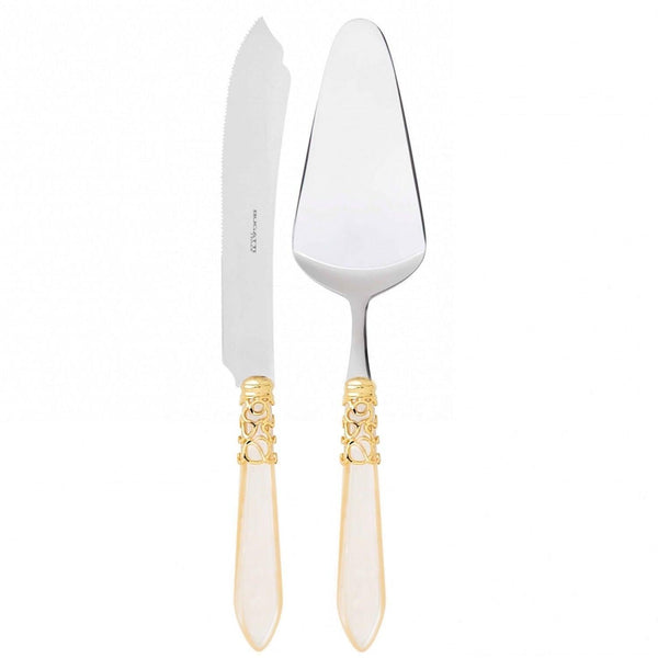 Melodia Gold 2 Piece Cake Serving Set ivory-Casa Bugatti USA