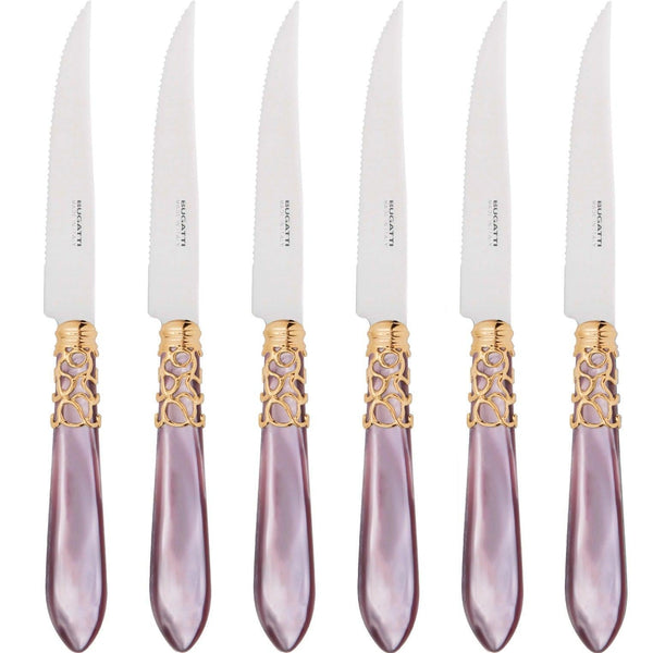 Melodia Gold 6 Piece Steak knife Set, Lilac — Casa Bugatti