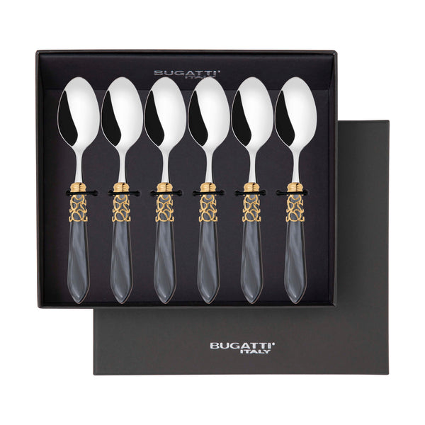 Melodia Gold 6 Piece Coffee Spoon Set in gift box - charcoal