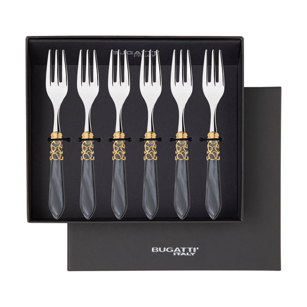 Melodia Gold Cocktail / Cake Fork Set in gift box - charcoal