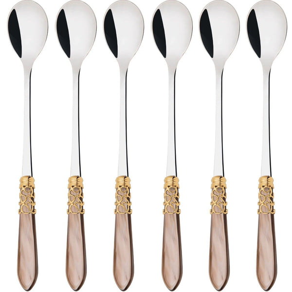 Melodia Gold Ice Tea / Cocktail Spoon Set, Taupe — Casa Bugatti