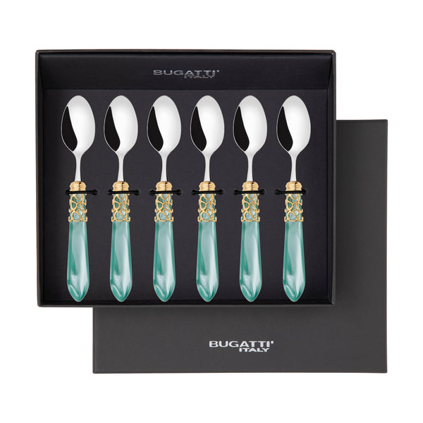 Melodia Gold 6 Piece Moka Spoon Set in gift box aqua
