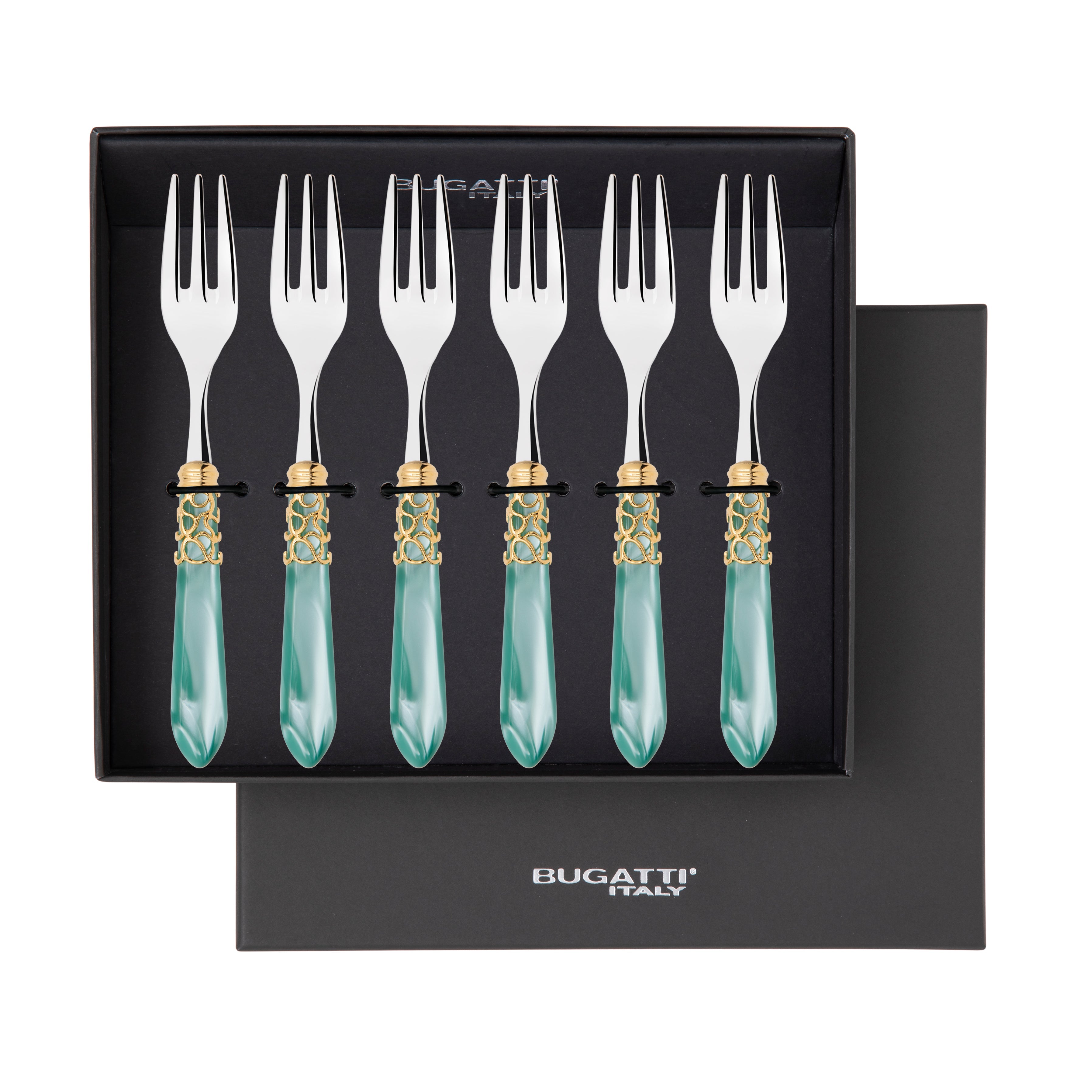 Melodia Gold Cocktail / Cake Fork Set in gift box - aqua-Casa Bugatti USA