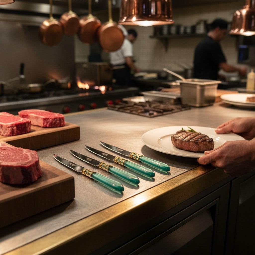 Melodia Gold 6 Piece Steak knife Set - Aqua