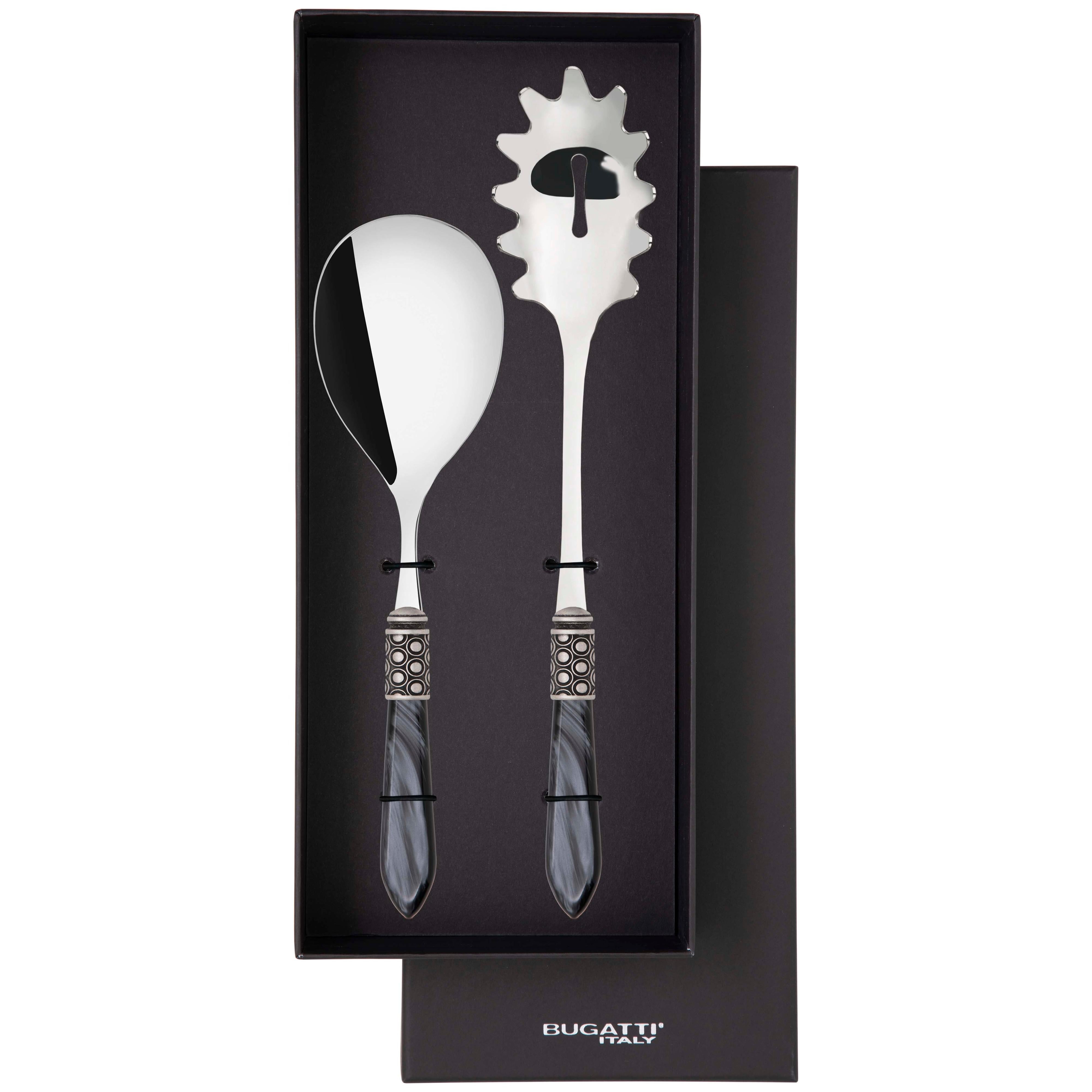 Optical Antique 2 Piece Pasta Set in gift box - charcoal